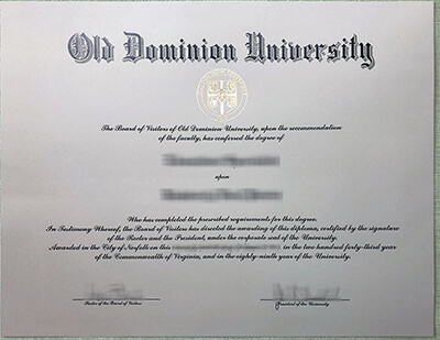 Old Dominion University diploma certificate