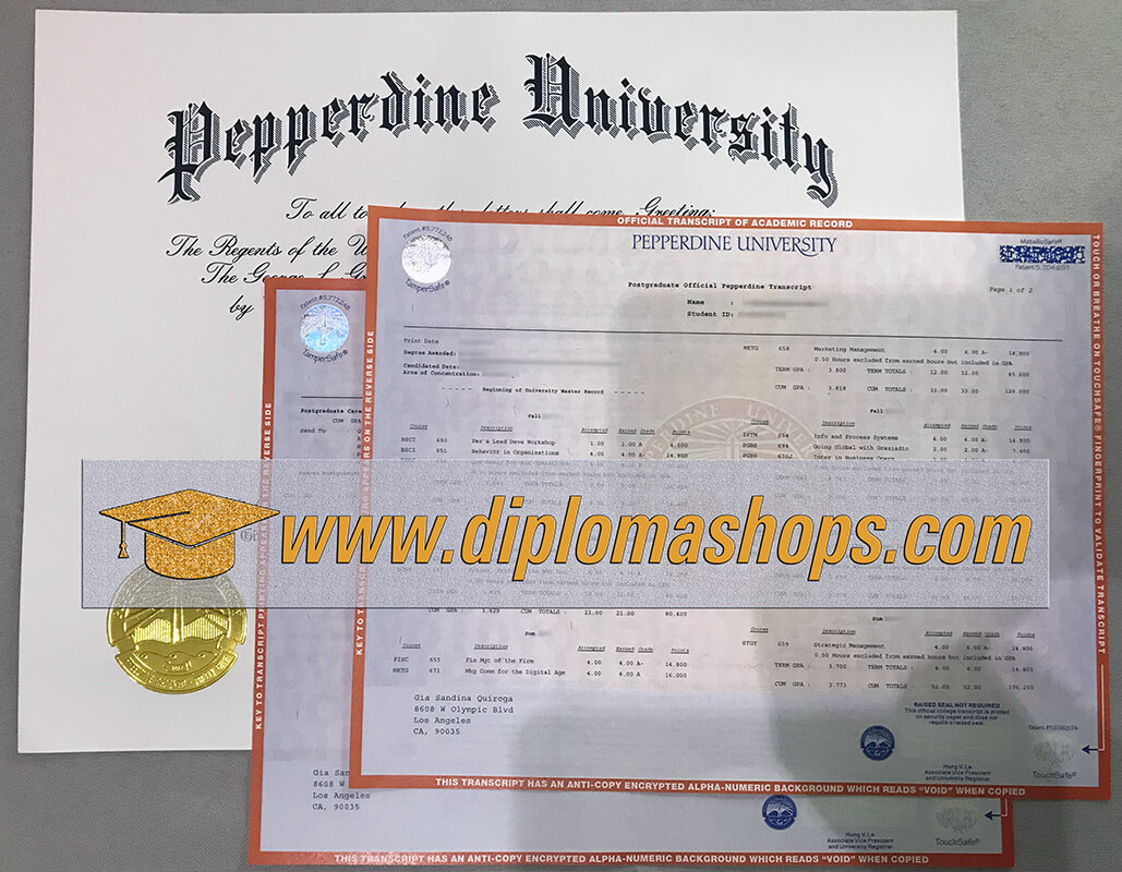Pepperdine University diploma certificate