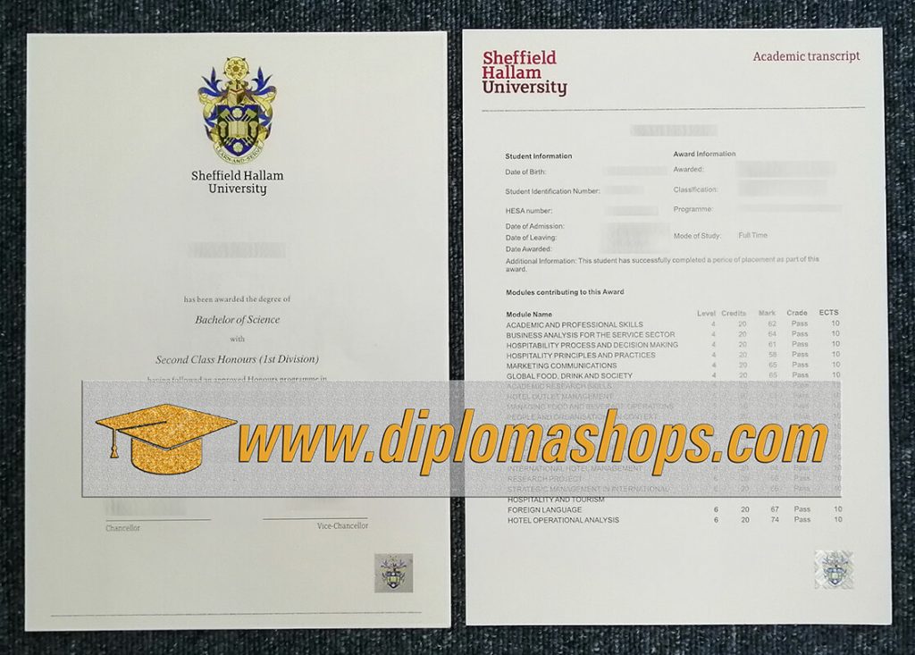 Sheffield Hallam University degree certificate