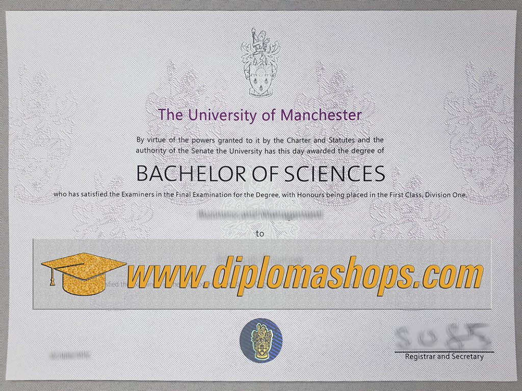 The University of Manchester degree certificate The University of Manchester degree certificate