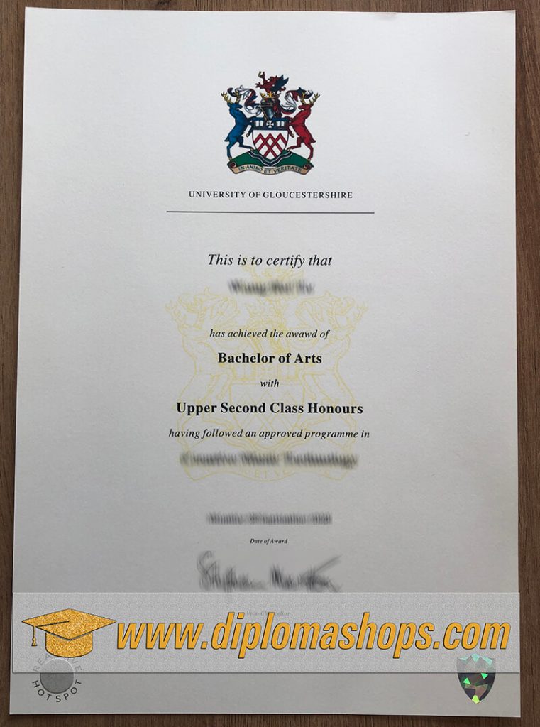 University of Gloucestershire degree certificate