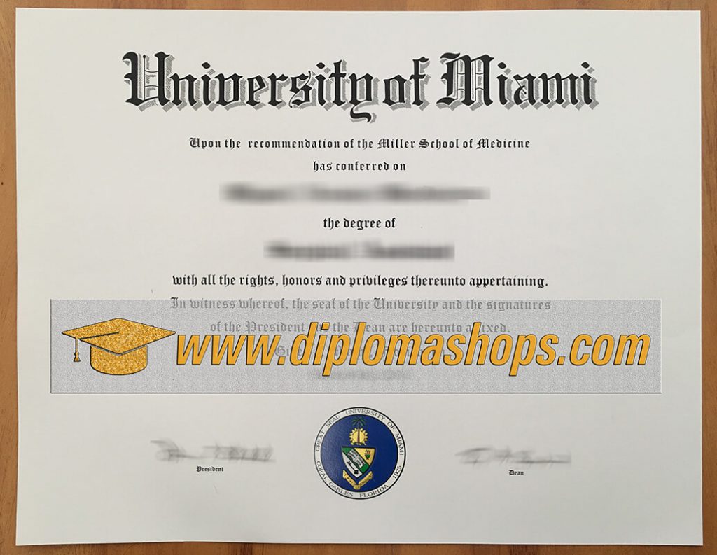 University of Miami Diploma certificate 