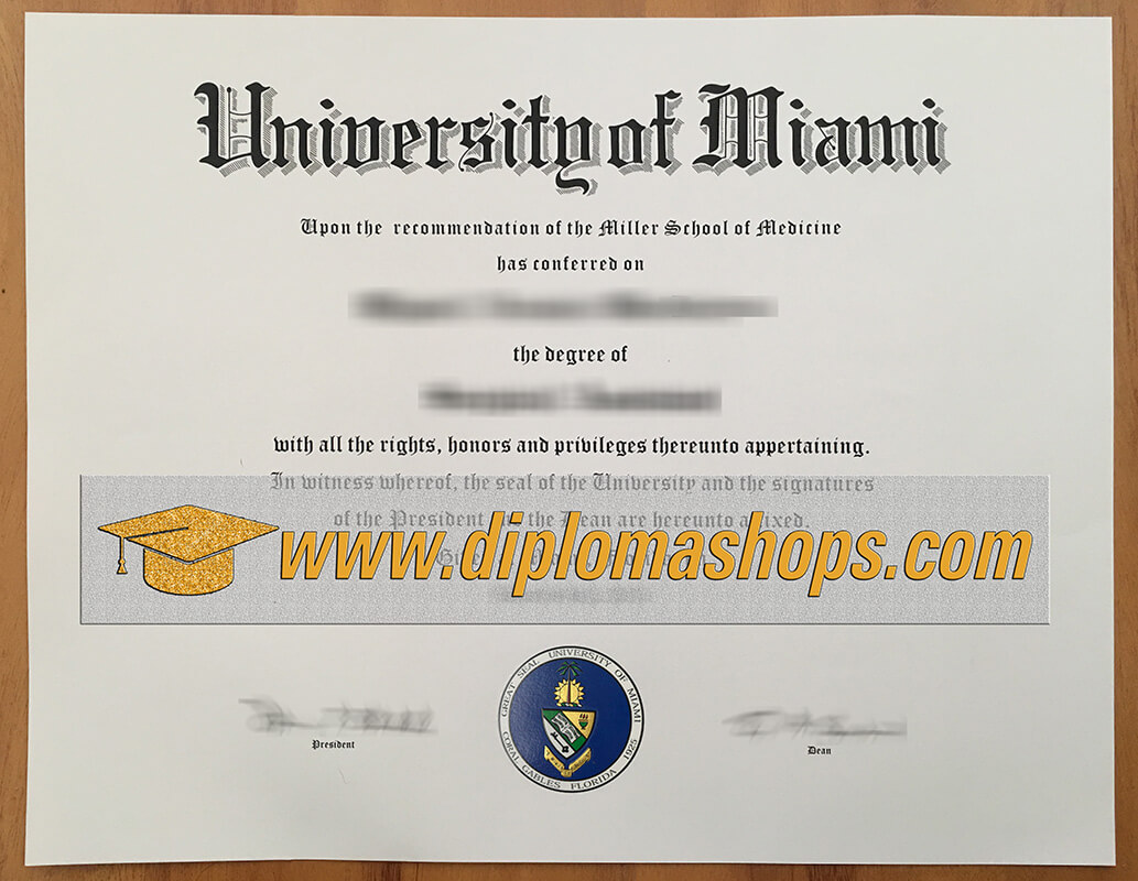 University of Miami Diploma certificate