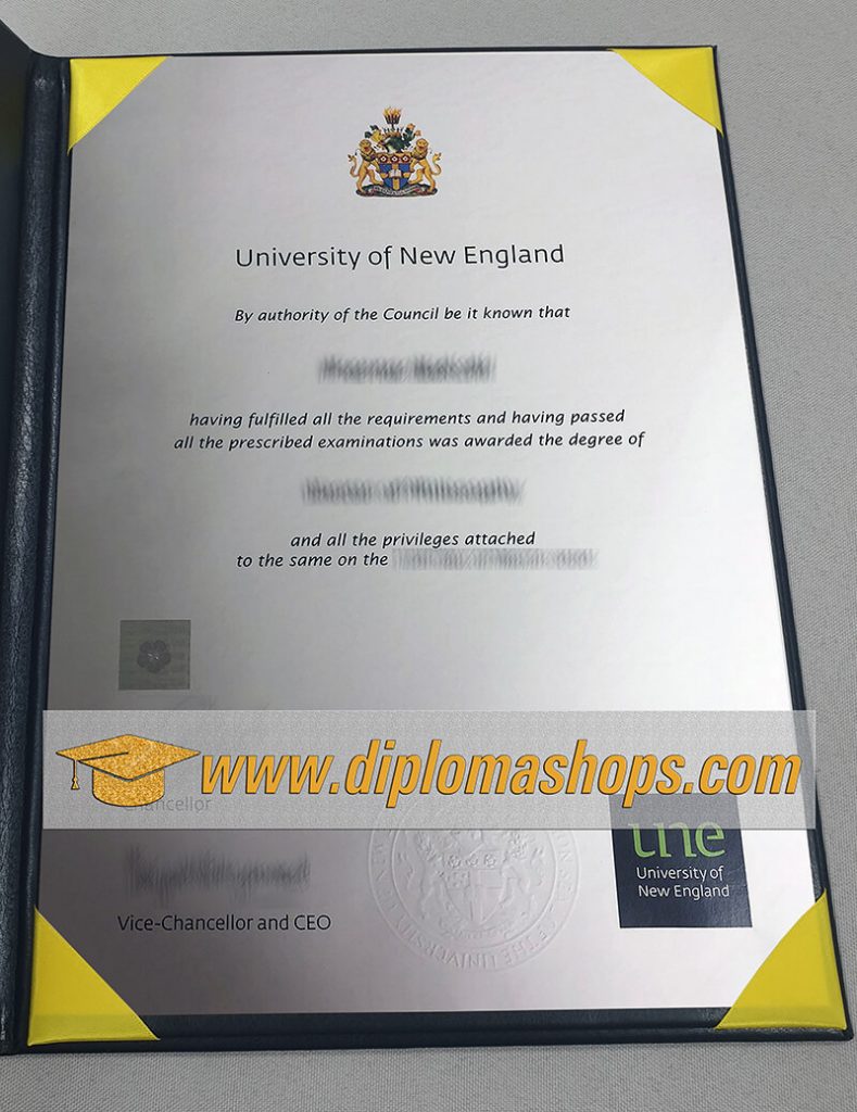 University of New England degree certificate
