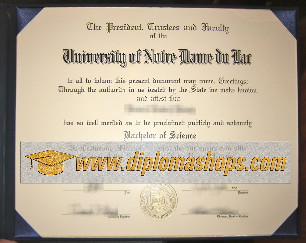 University of Notre Dame diploma certificate