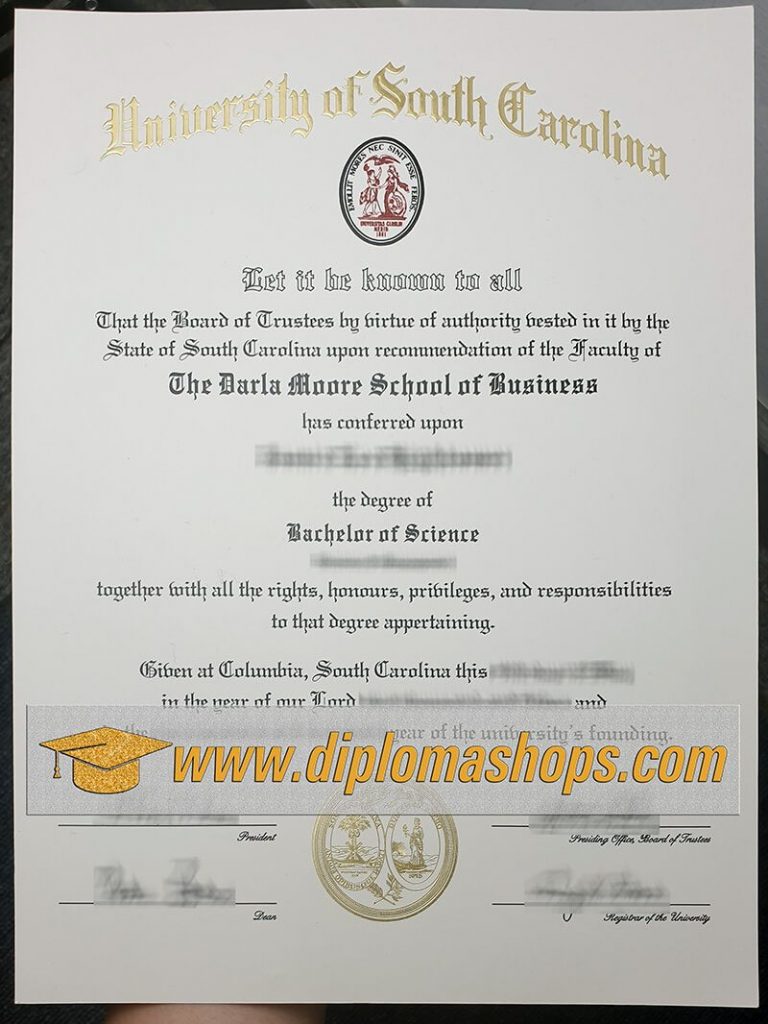 University of South Carolina diploma certificate