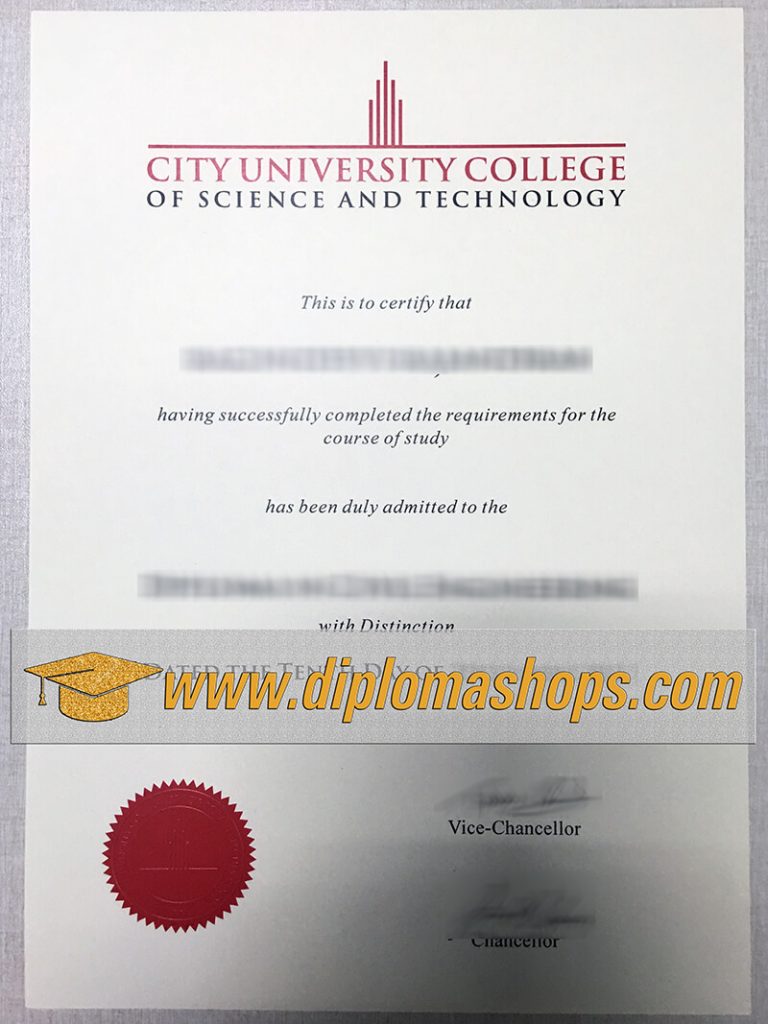 fake City University College of Science And Technology diploma