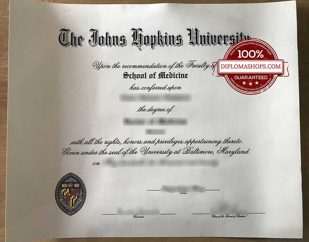 fake The Johns Hopkins University diploma
