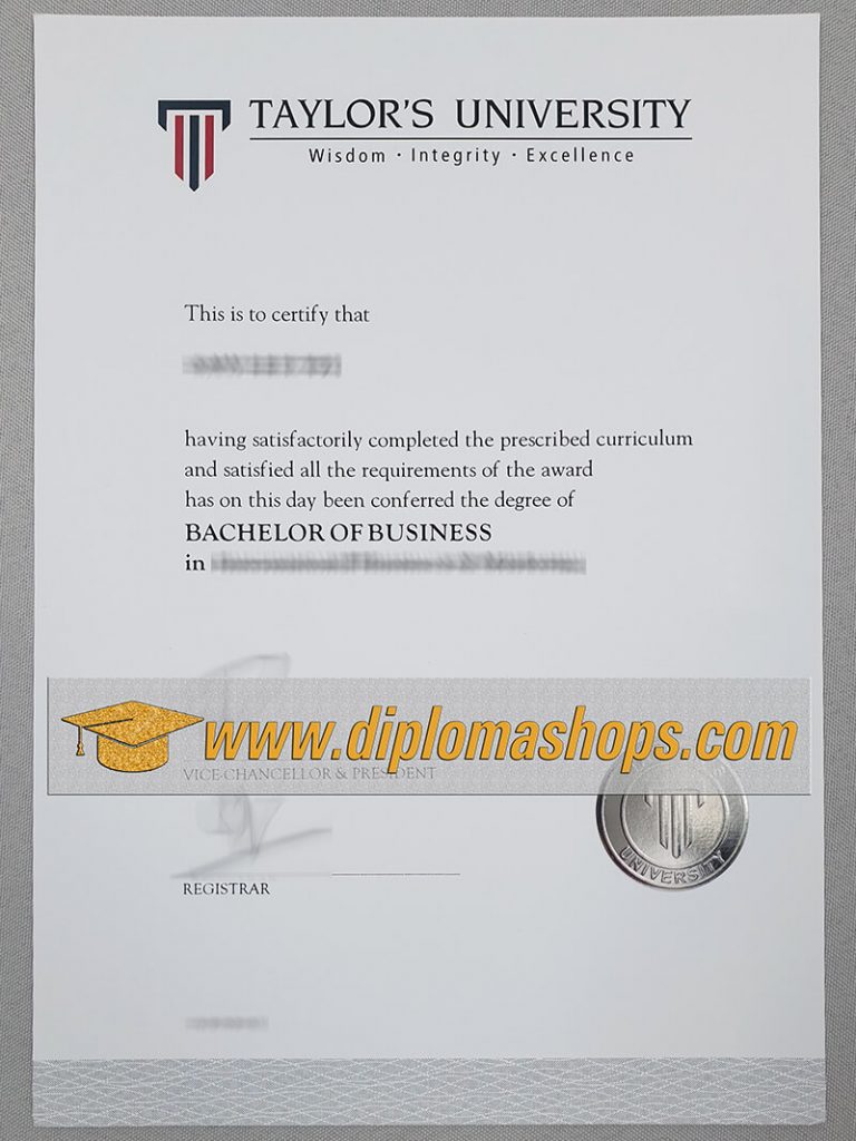 fake Taylor's University diploma certificate