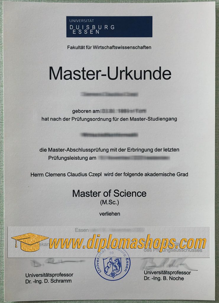 fake University of Duisburg Essen diploma certificate