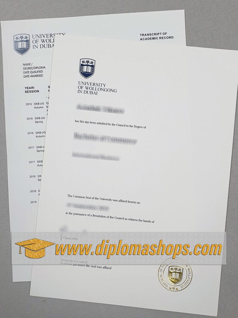 fake University of Wollongong in Dubai diploma