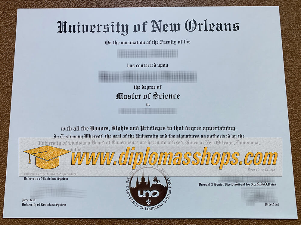 fake University of New Orleans diploma